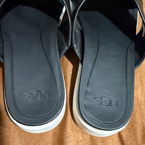 {preloved} Women’s UGG Black Leather Cross-Strap Slide Sandals - Picture 6 of 13